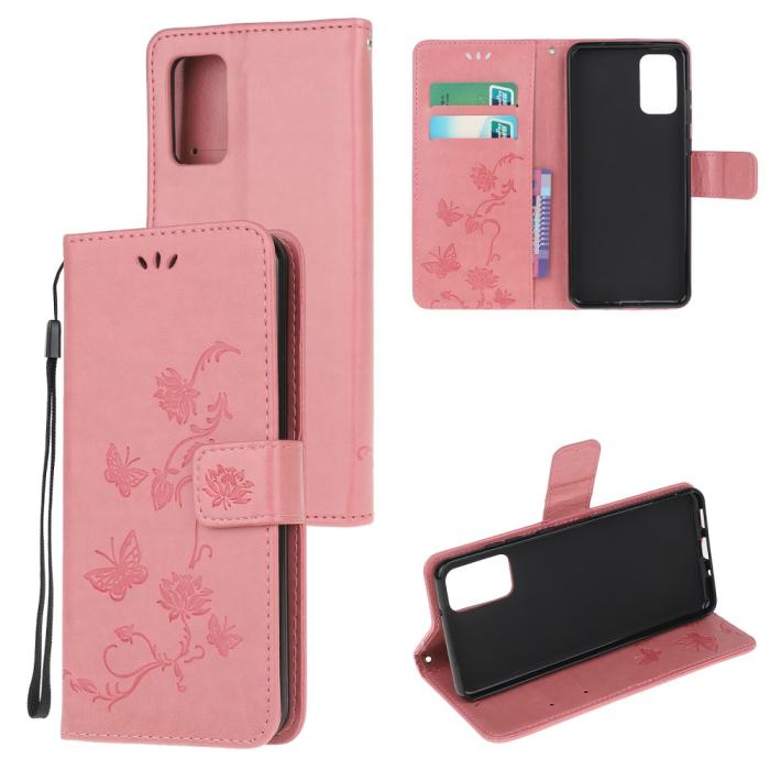 OEM - Imprint Butterfly Läder Plånboksfodral Galaxy S20 FE - Rosa
