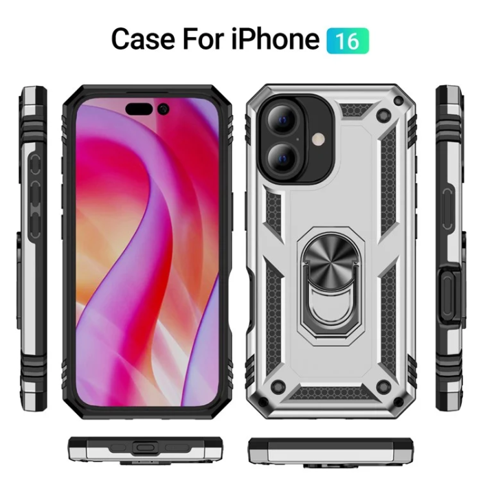 A-One Brand - iPhone 16 Mobilskal med Kickstand - Silver