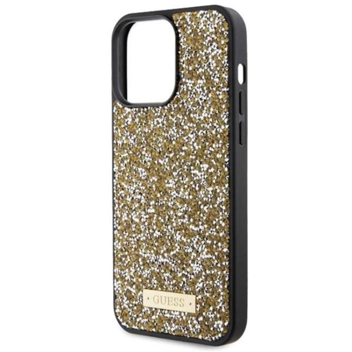 Guess - Guess iPhone 15 Pro Max Mobilskal Rhinestone Metal Logo - Gul