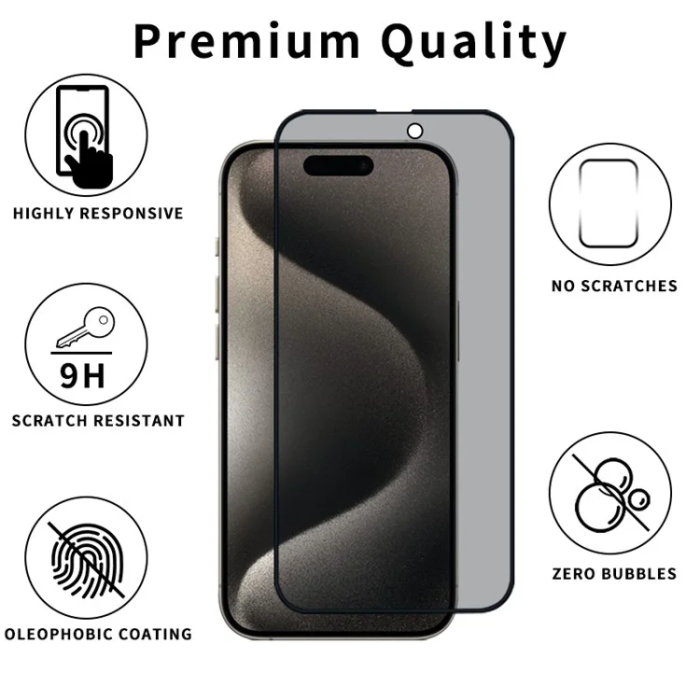 OEM - iPhone 16 Härdat Glas Skärmskydd Privacy - Svart