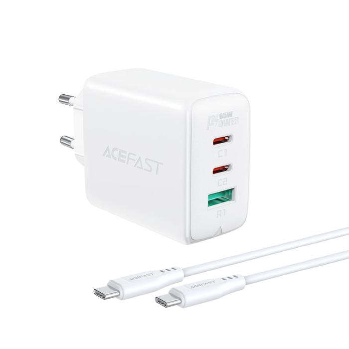 Acefast - Acefast 2in1 Väggladdare 2x USB-C Till USB 65W Kabel - Vit