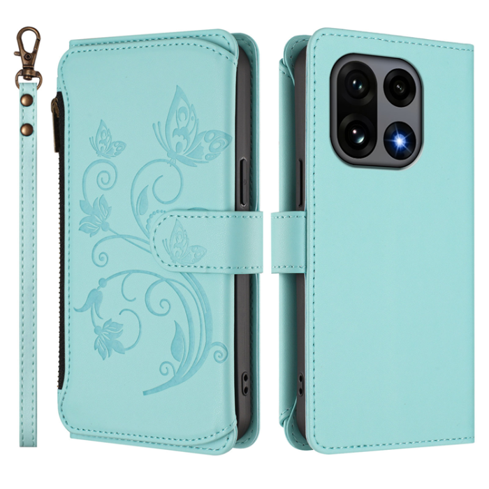 A-One Brand - OnePlus 15 Konstläder Plånboksfodral Butterfly Floral Imprint Zipper