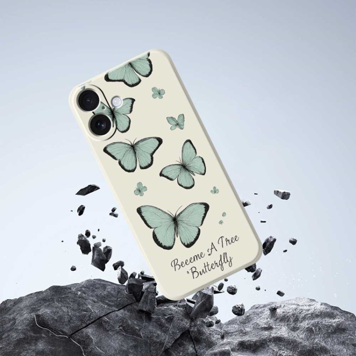 A-One Brand - iPhone 17 Mobilskal Grön Butterfly Pattern TPU - Svart