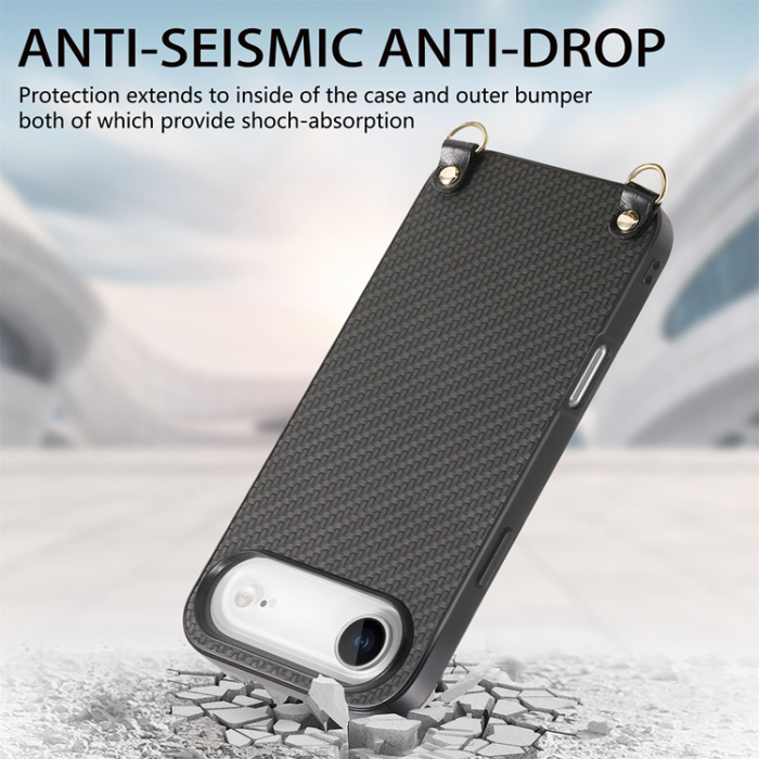 A-One Brand - iPhone Air Mobilskal Med Axelrem Snodd Carbon Fiber - Svart