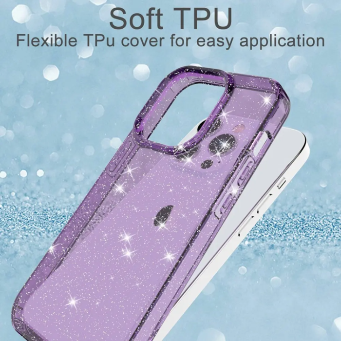 Taltech - iPhone 14 Pro Max Mobilskal Glitter Powder - Transparent Lila
