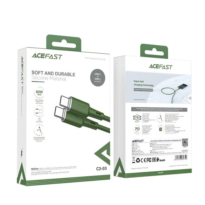 Acefast - Acefast USB-C till USB-C kabel 60W 1.2m - Grön