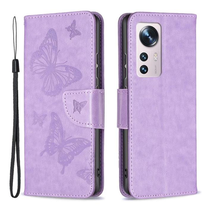 A-One Brand - Butterfly Imprinted Plånboksfodral Xiaomi 12/12X - Lila