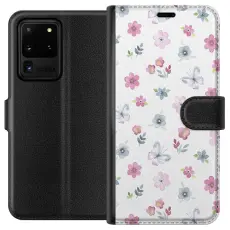 Gustaf - Pl&aring;nboksfodral till Samsung Galaxy S20 Ultra med Blommor och fj&auml;rillar