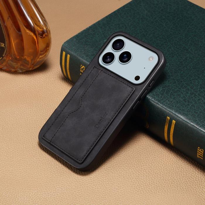 DENIOR - DENIOR iPhone 17 Pro Fodral Kortfack Ställ i Konstläder - Svart