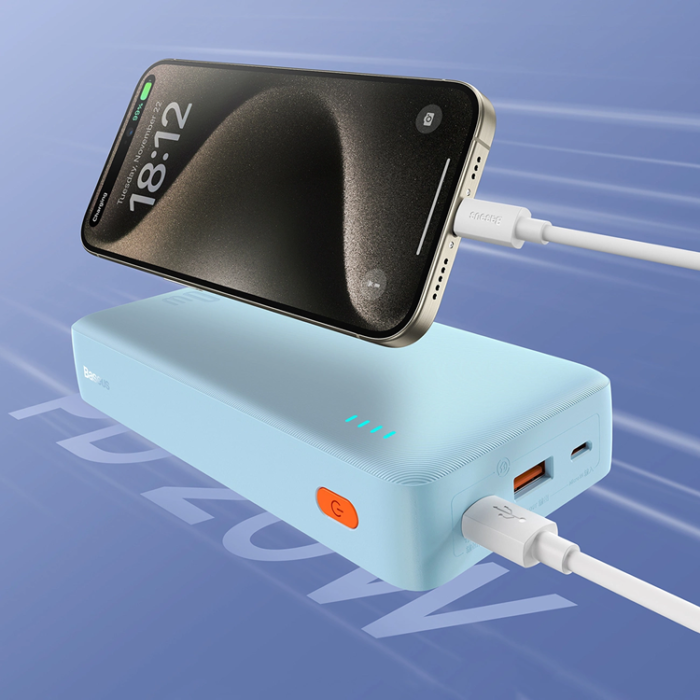 BASEUS - Baseus Powerbank 20000 mAh 20W Med USB-A Till USB-C Kabel - Blå