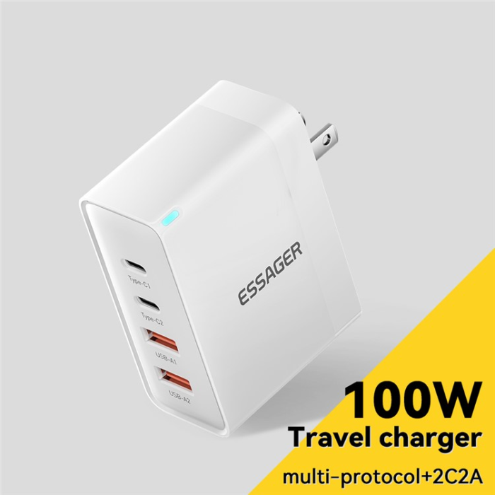 ESSAGER - ESSAGER Väggladdare 100W 2x USB-C - 2x USB-A ES-CD37 US Vit
