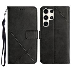 OEM - Pl&aring;nboksfodral f&ouml;r Samsung Galaxy S26 Ultra Konstl&auml;der med handledsrem - Svart