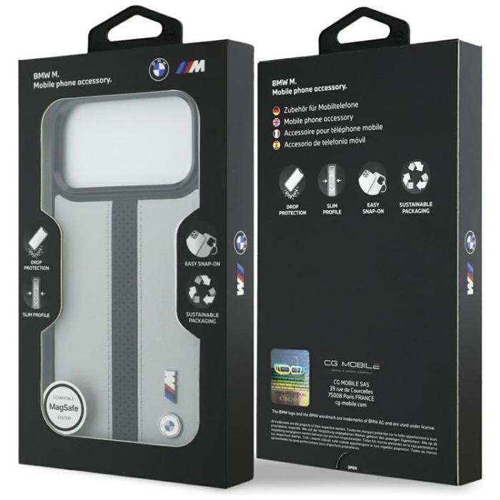 BMW - BMW iPhone 17 Pro Max Mobilskal MagSafe M Perforated Stripe Logo - Grå