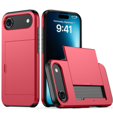 Amorus - AMORUS iPhone Air Mobilskal Med Glidande Korthållare - Röd