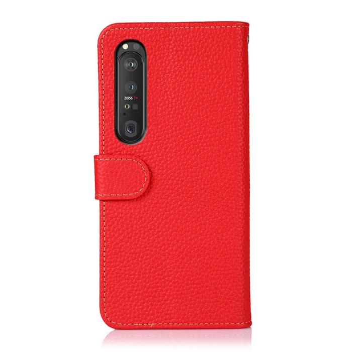 KHAZNEH - Khazneh Äkta Läder Fodral till Sony Xperia 1 III - Röd