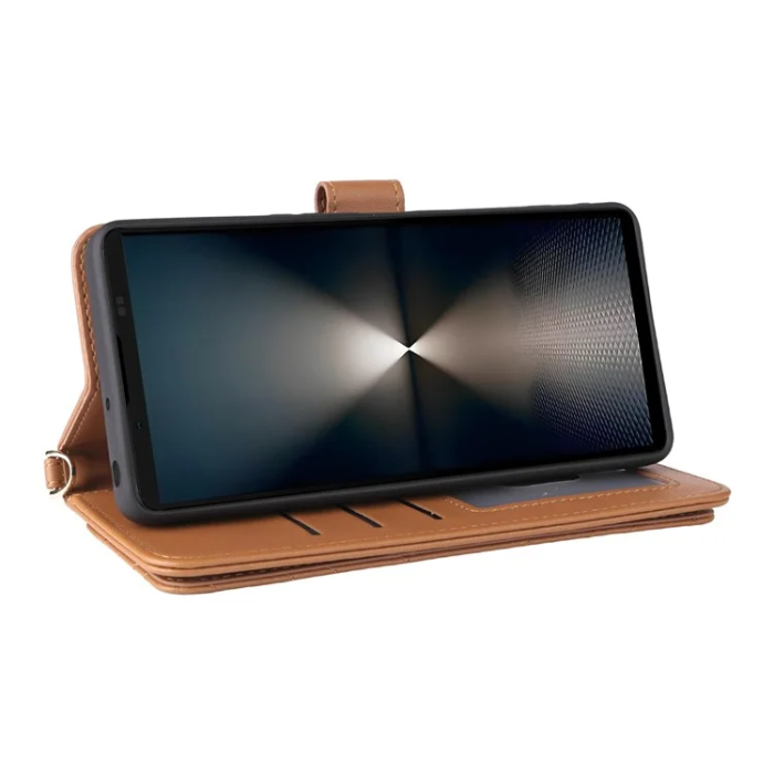A-One Brand - Sony Xperia 1 VII Plånboksfodral Kickstand med Axelrem - Brun