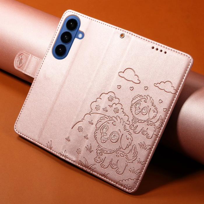 OEM - Mobilskal till Samsung Galaxy S26 Plus RFID-Skydd KonstLäder Hundmönster - Rosa