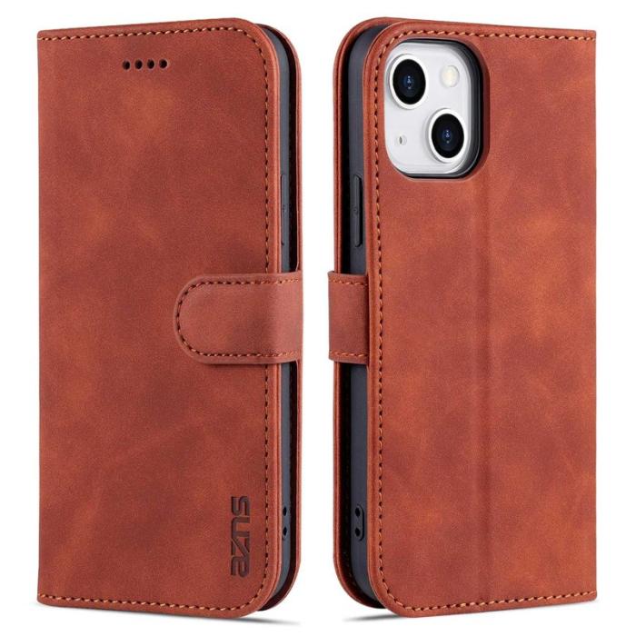 AZNS - AZNS iPhone 14 Plus Plånboksfodral Konstläder - Stöttålig - Brun