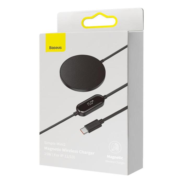BASEUS - Baseus MagSafe Simple Mini2 15W Magnetisk Qi Trådlös Laddare - Svart