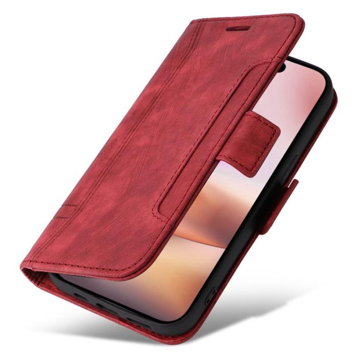 BETOPNICE - BETOPNICE 001 iPhone 16 Plus Plånboksfodral Ställ Card Slots Konstläder - Röd