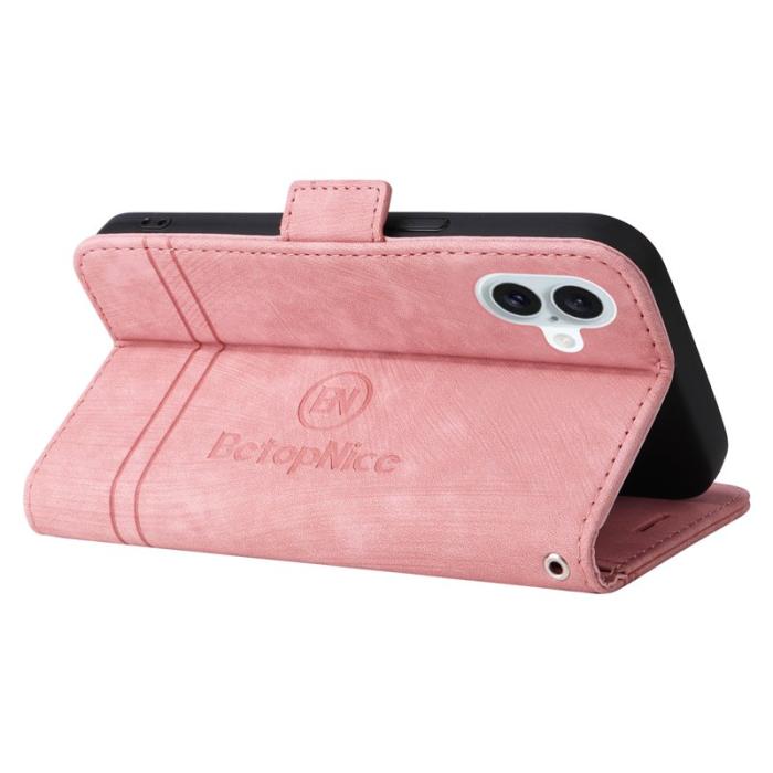 BETOPNICE - BETOPNICE 001 iPhone 16 Plus Plånboksfodral Ställ Card Slots Konstläder - Rosa