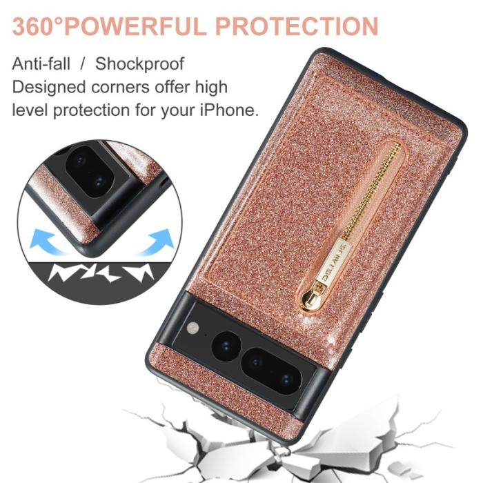DG.MING - DG.MING M3 Series Konstläder Plånboksfodral för Google Pixel 7 Pro 5G Roséguld