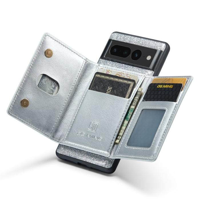 DG.MING - DG.MING M3 Series Konstläder Plånboksfodral för Google Pixel 7 Pro 5G Silver