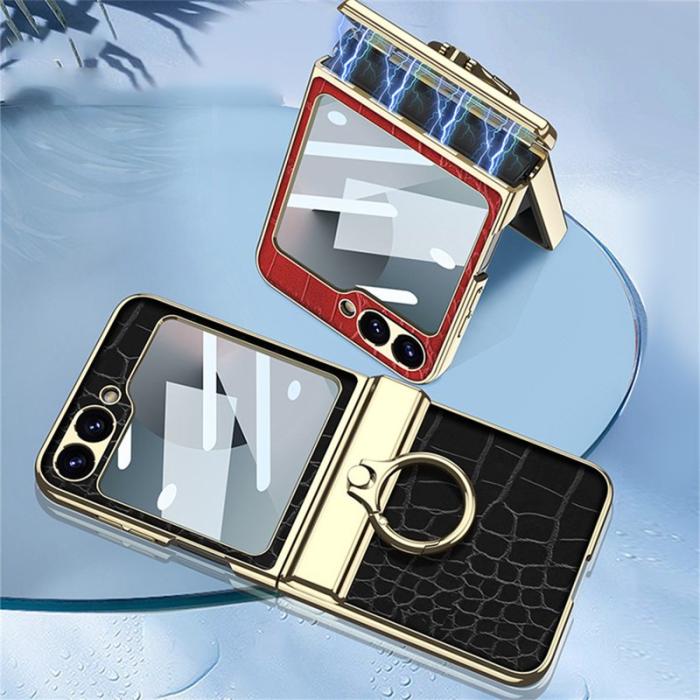 GKK - GKK Samsung Galaxy Z Flip7 FE 5G Fodral PU+PC - Svart Krokodil