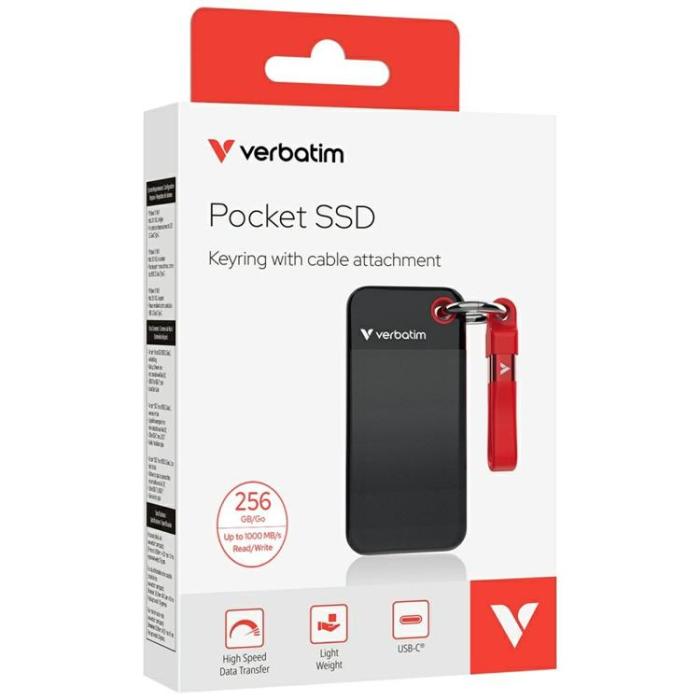 Verbatim - Verbatim Extern hårddisk Pocket SSD 256GB USB-C 3.2 Gen 2 - Svart/Röd