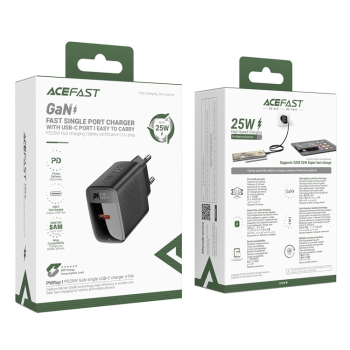 Acefast - ACEFAST GaN Snabbladdare 25W USB-C PD EU A104 - Svart