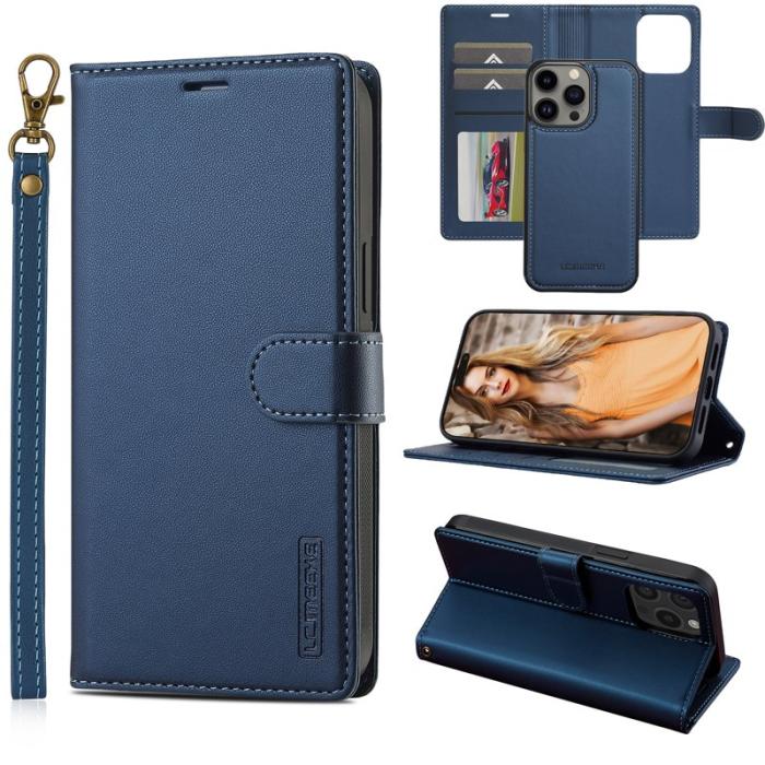 LC.imeeke - LC.IMEEKE L2 Series iPhone 14 Pro Max Plånboksfodral Konstläder - Blå