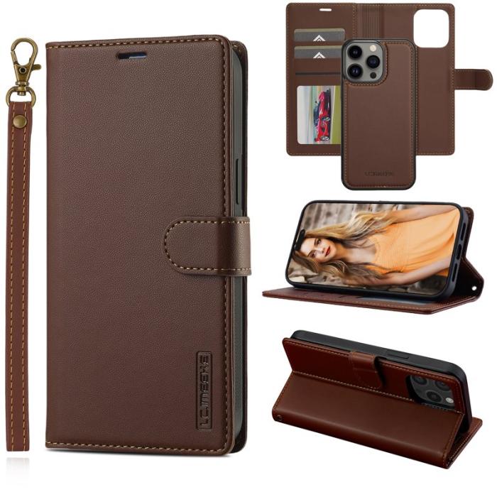 LC.imeeke - LC.IMEEKE L2 Series iPhone 14 Pro Max Plånboksfodral Konstläder - Brun