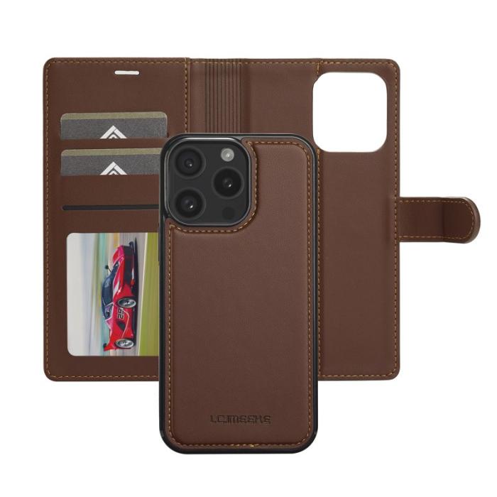 LC.imeeke - LC.IMEEKE L2 Series iPhone 14 Pro Max Plånboksfodral Konstläder - Brun