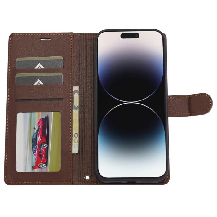 LC.imeeke - LC.IMEEKE L2 Series iPhone 14 Pro Max Plånboksfodral Konstläder - Brun