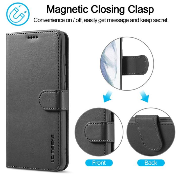 LC.imeeke - LC.IMEEKE Design Plånboksfodral för Samsung Galaxy S21 FE - Konstläder - Svart