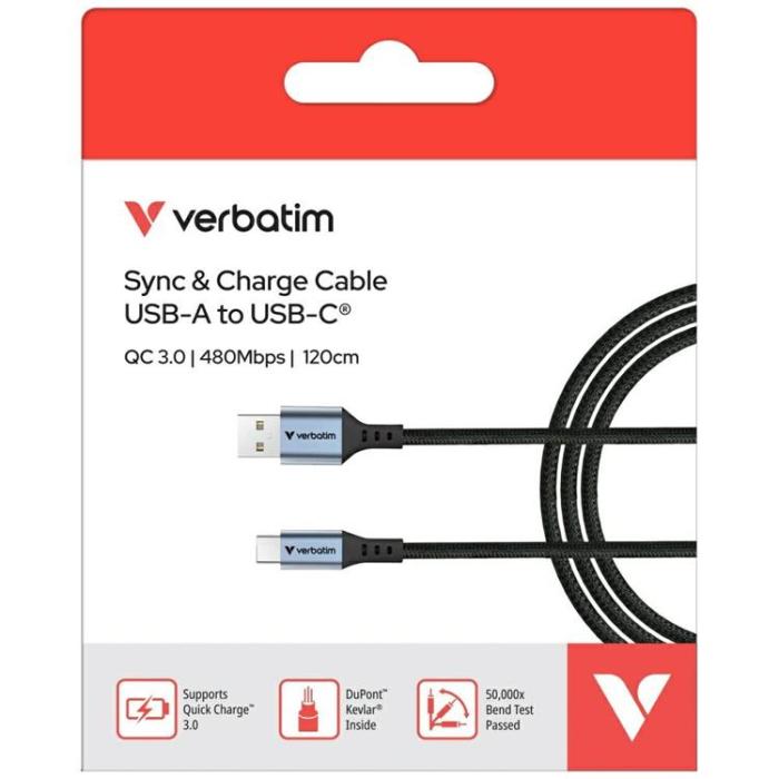 Verbatim - Verbatim USB-A Till USB-C Kabel 120cm Sync & Charge - Svart