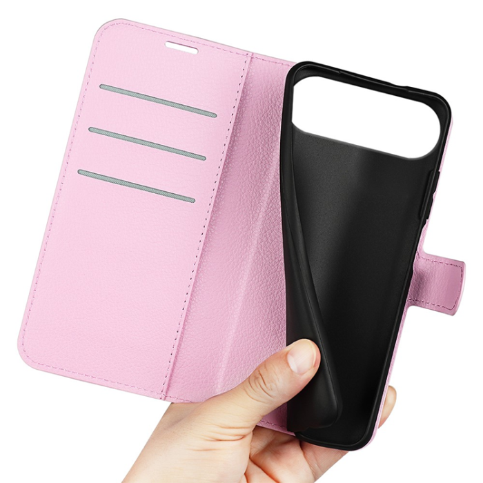 Amorus - AMORUS iPhone Air Plånboksfodral Flipstativ Litchi - Rosa
