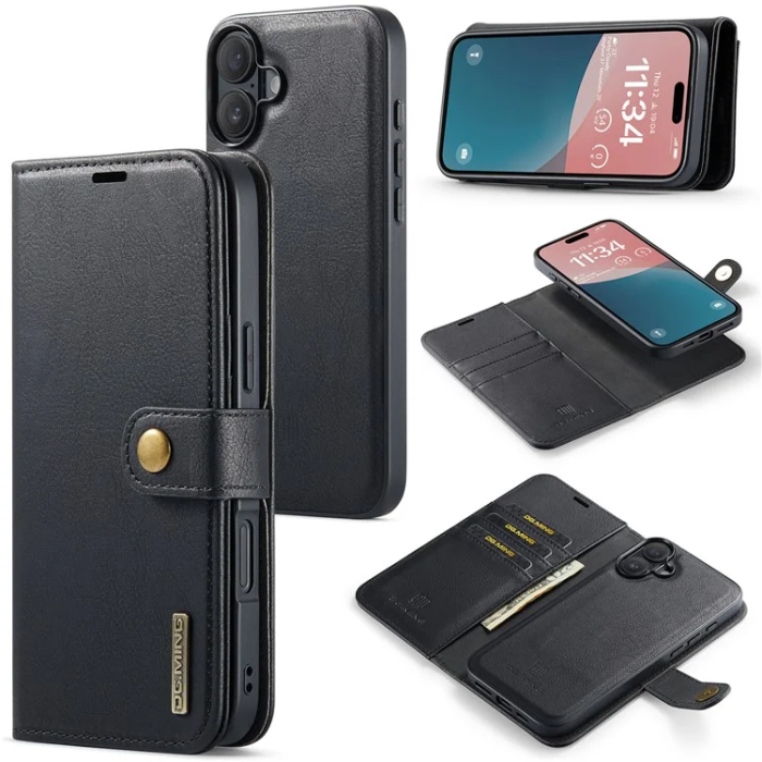DG.MING - DG.MING iPhone 16 Plånboksfodral Split Läder - Svart