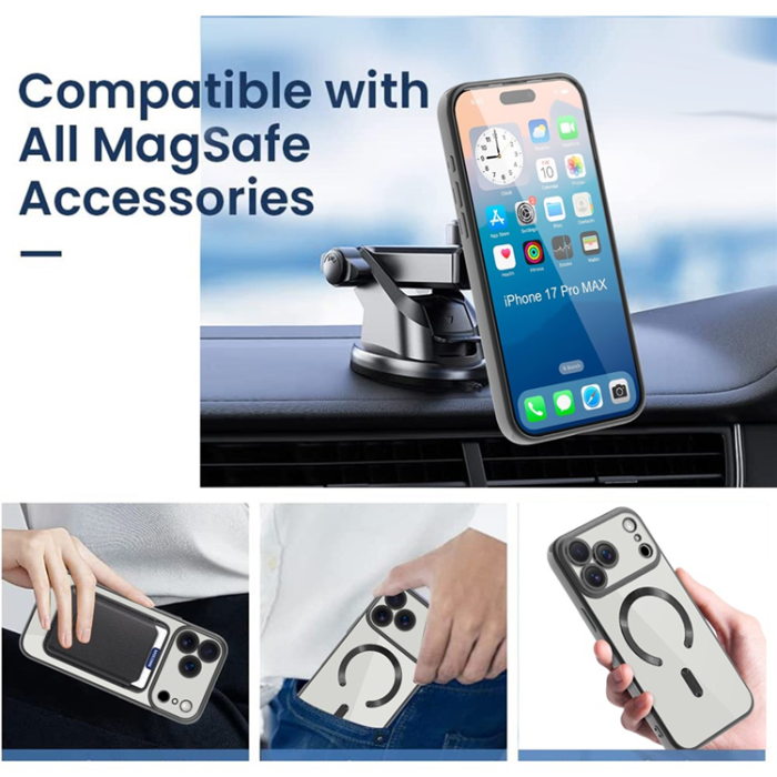 A-One Brand - iPhone 17 Pro Max Mobilskal MagSafe Korthållare TPU+PC - Svart