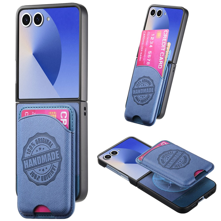 Galaxy Z Flip 7 Mobilskal MagSafe Korthållare Denim Läder - Blå | 2353 | AlltMobil