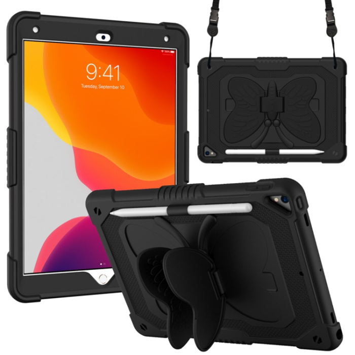 A-One Brand - iPad 10.2 (2019/2020/2021) Skal Butterfly Hybrid med Axelrem - Svart