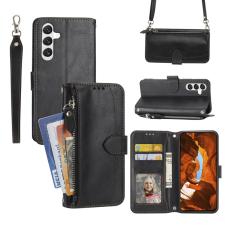 OEM - Samsung Galaxy S26 Plus Pl&aring;nboksfodral Dragkedja Konstl&auml;der - Svart