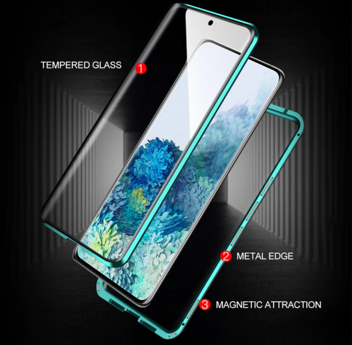 OEM - Huawei P40 Pro Skal Magnetisk Metallram + Härdat Glas Fram och Bak