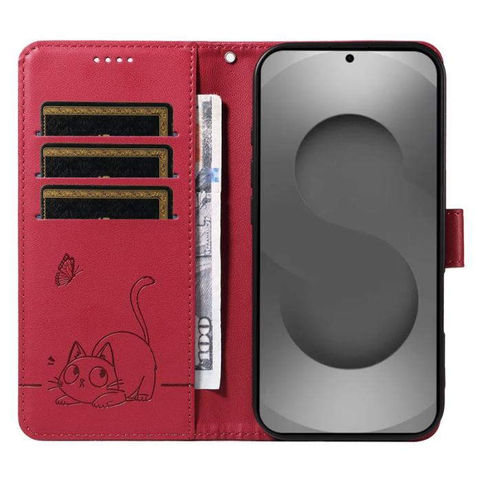 OEM - Mobilskal till Samsung Galaxy S26 Ultra Kattmönster Imprint KonstLäder - Röd