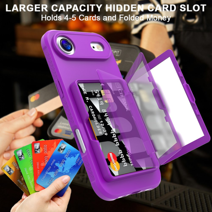 A-One Brand - iPhone Air Mobilskal Korthållare Mirror Kickstand - Lila