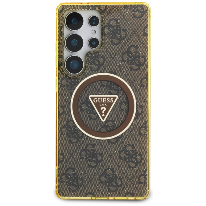 Guess - Guess Mobilskal till Galaxy S25 Ultra MagSafe 4G Glitter Triangle Buttons - Brun