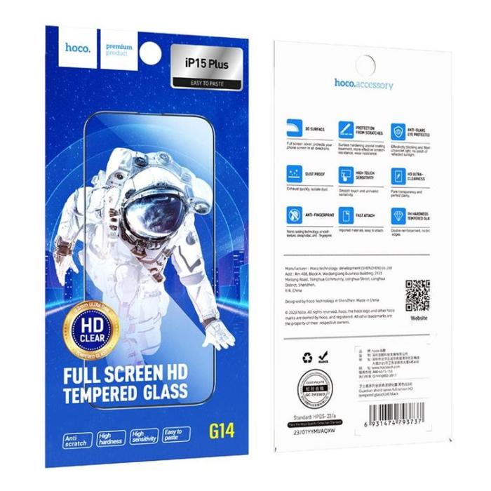 Hoco - [10-Pack] HOCO iPhone 15 Plus Härdat glas Skärmskydd - Svart