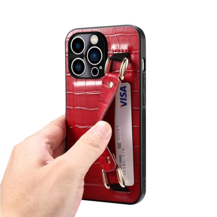 A-One Brand - iPhone 14 Pro Skal Korthållare Crocodile - Röd