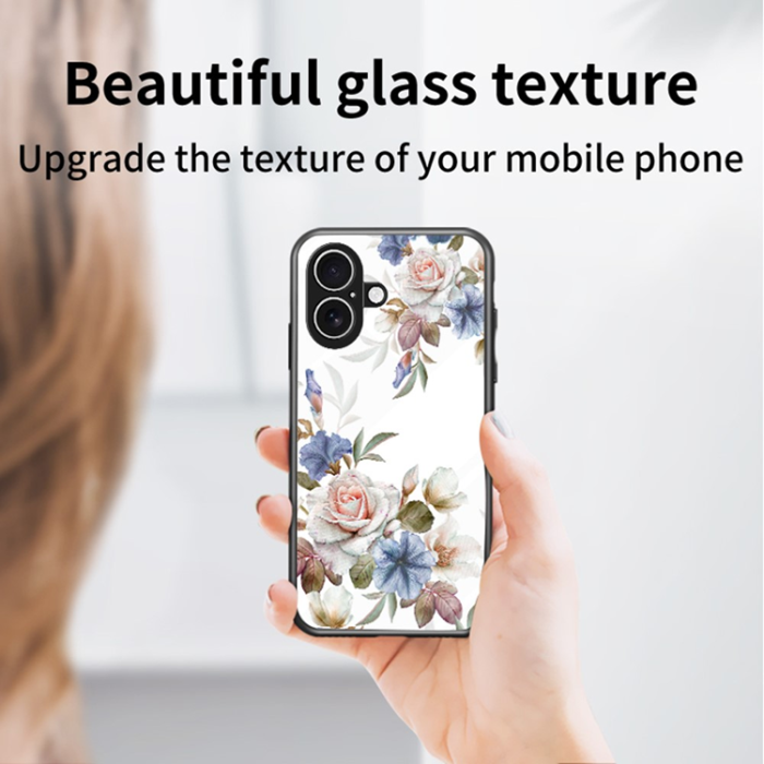 A-One Brand - iPhone 17 Mobilskal Floral Pattern TPU + Härdat Glas - Rosa