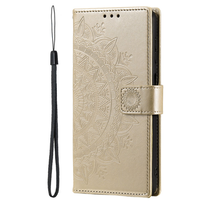 A-One Brand - Galaxy S26 Ultra Plånboksfodral Imprinted Totem Läder - Guld